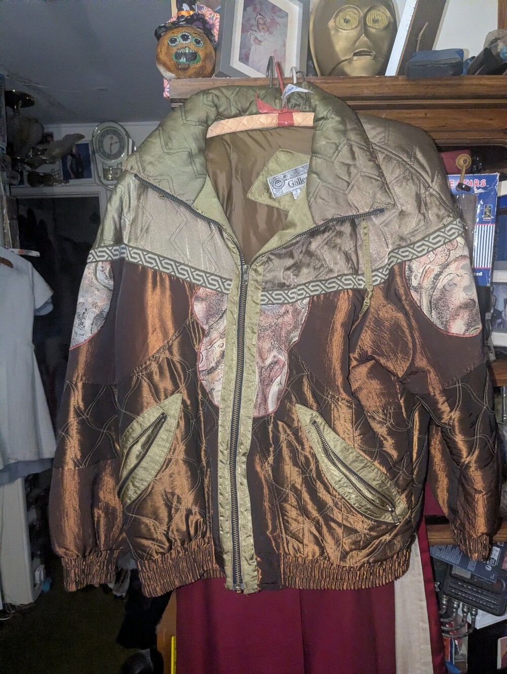 Gallery Metallic Brown and Olive Quilted Bomber Jacket